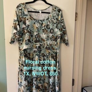 Latched Mama floral print cotton nursing dress, 1X NWOT